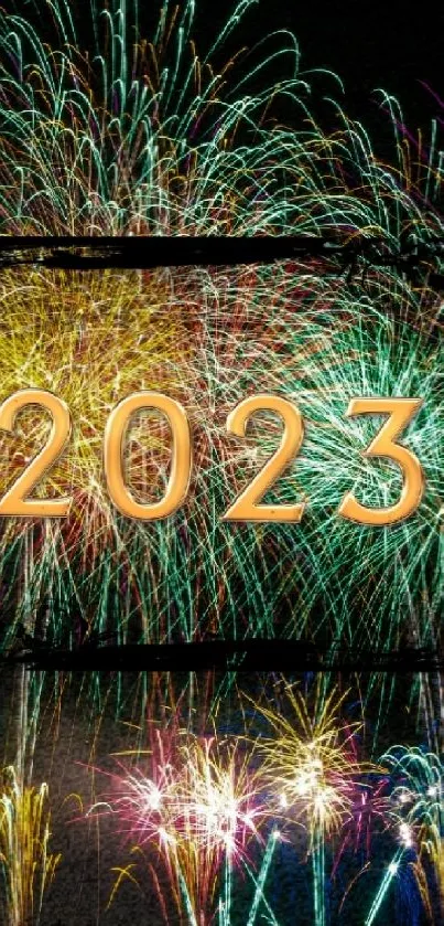 2023 fireworks display with colorful and vibrant night sky background.