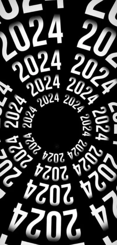 2024 themed wallpaper with bold numbers in a tunnel pattern on black background.