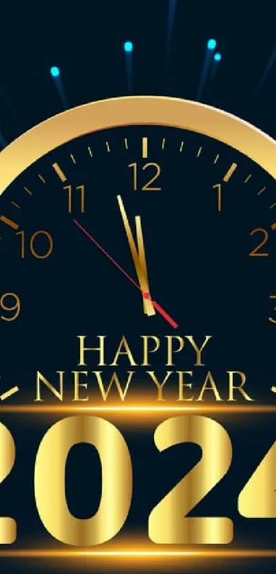 2024 New Year countdown clock with golden design.