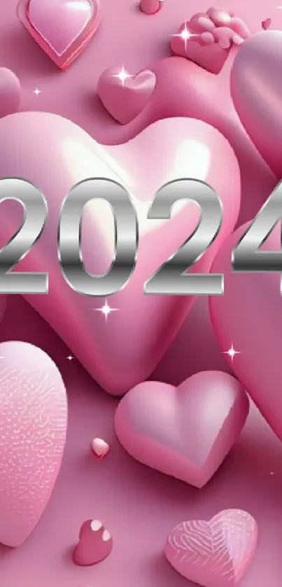 2024 wallpaper with pink heart design.