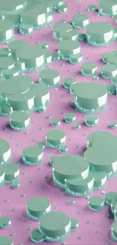 3D abstract circles on a pink background.