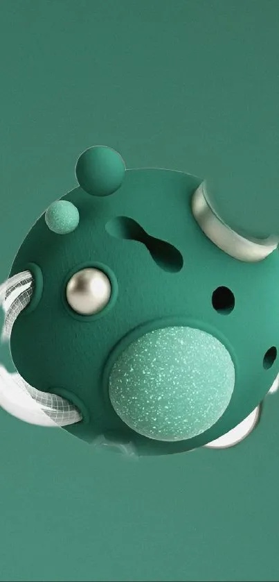 3D abstract wallpaper featuring a green textured sphere on a teal background.