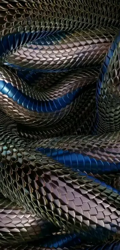 3D abstract design with snake scales in blue and bronze tones.