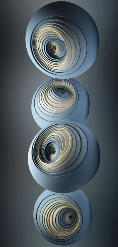 3D abstract wallpaper with concentric blue spheres.