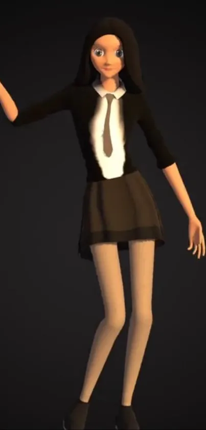 3D animated girl on a black background.