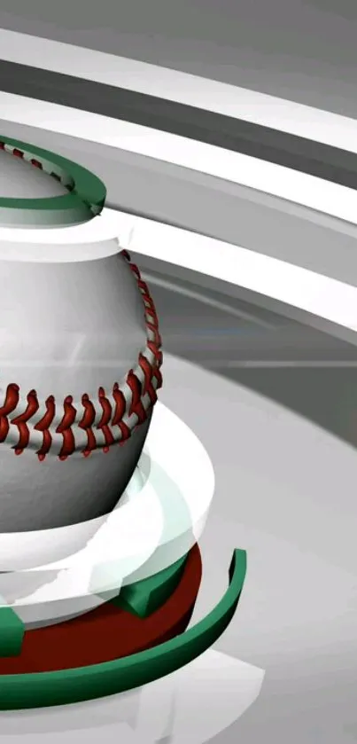 3D baseball wallpaper with red stitching and green accents.