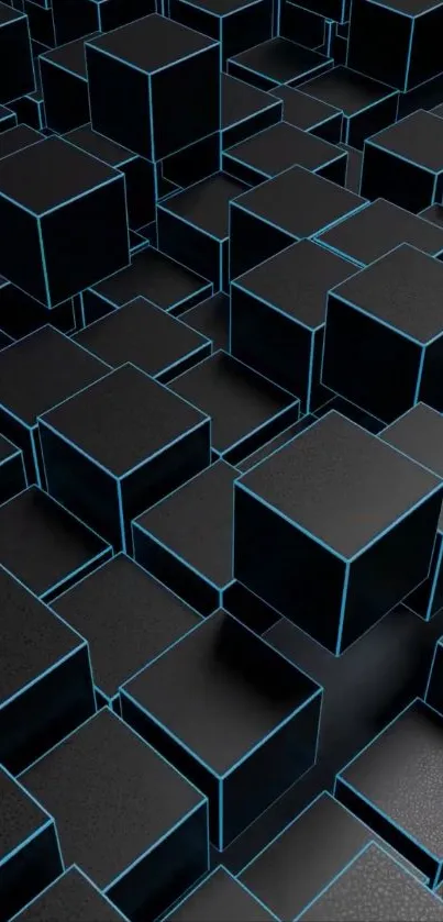 3D black cubes with glowing edges in a geometric pattern.