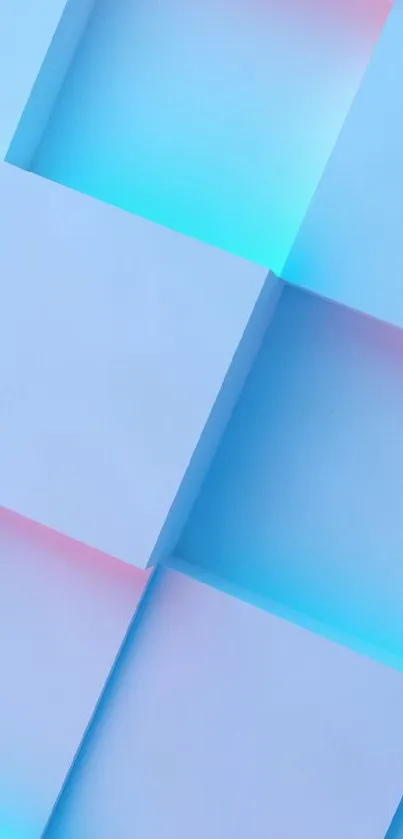 3D abstract blue geometric wallpaper with light pastel tones.