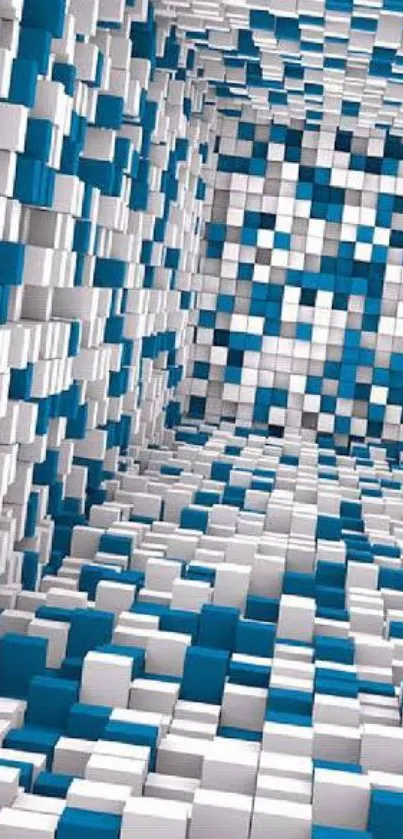 Abstract 3D blue and white cubes wallpaper for mobile phones.