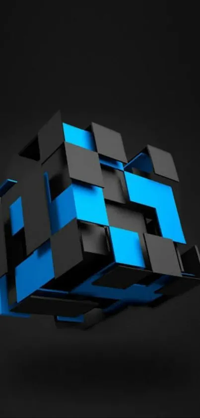 3D blue and black geometric cube wallpaper.