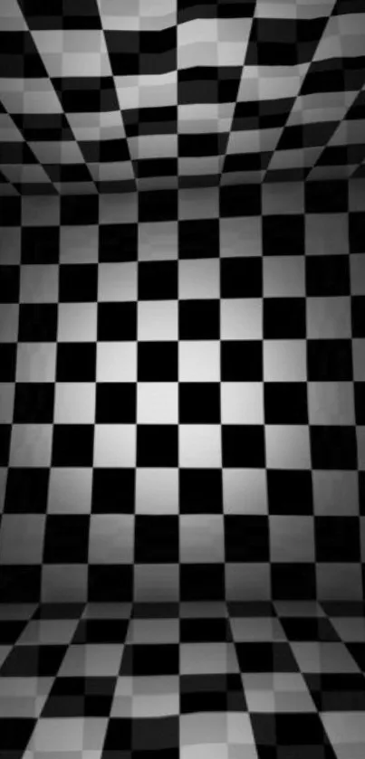 3D checkered illusion in black and white, creating a mesmerizing visual effect.