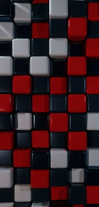 3D cubes pattern wallpaper in red, black, and white hues.