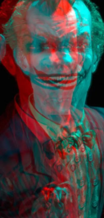 3D red-blue effect Joker art wallpaper with a mysterious and dynamic look.