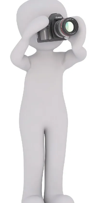 3D white figure holding a camera in minimalist style.