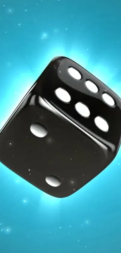 3D black dice floating in blue cosmic space wallpaper.