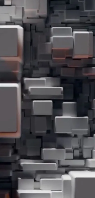 3D geometric abstract wallpaper with gray blocks.