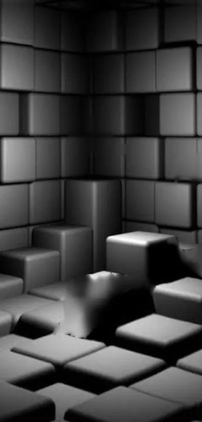 3D geometric black cube wallpaper with a modern design.