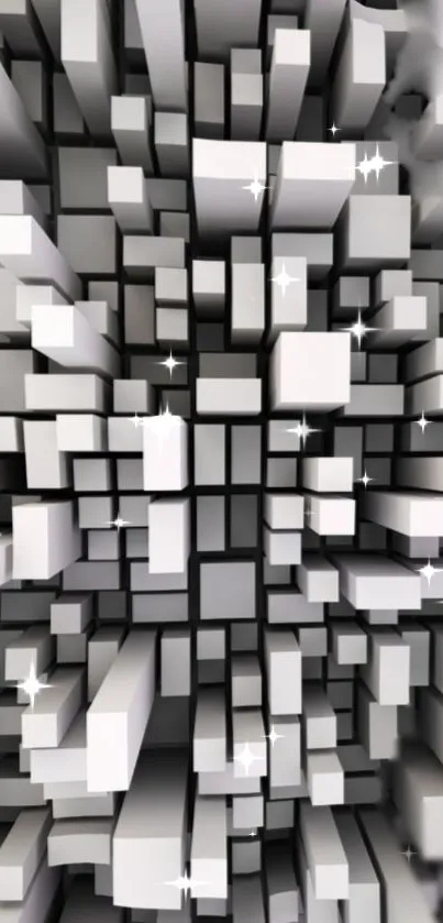 3D geometric blocks in monochrome style wallpaper.