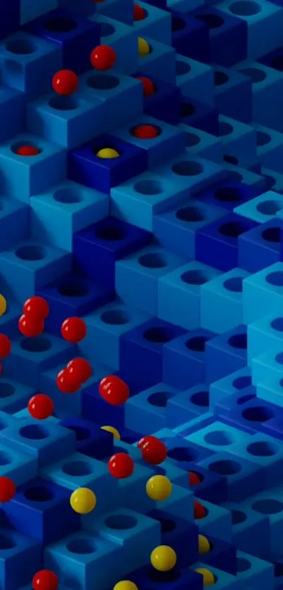 3D blue blocks with red and yellow spheres mobile wallpaper.