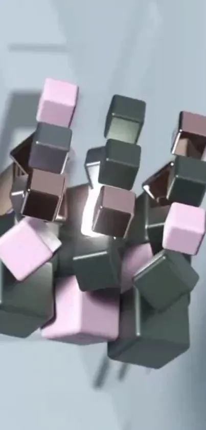 Abstract 3D cubes in pink and grey tones for mobile wallpaper.