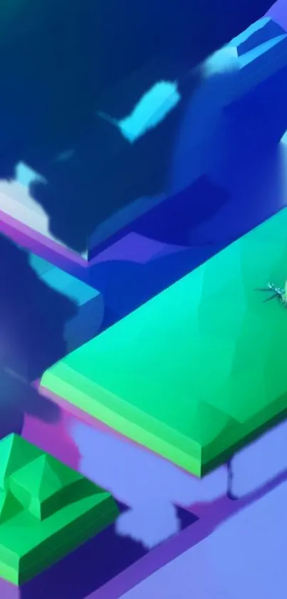 3D geometric wallpaper with a low-poly frog on blue and green background.