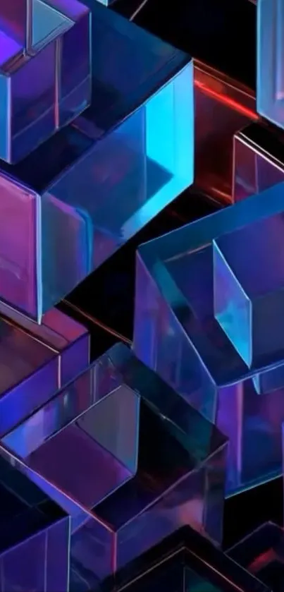 3D geometric neon blocks wallpaper with vibrant colors.