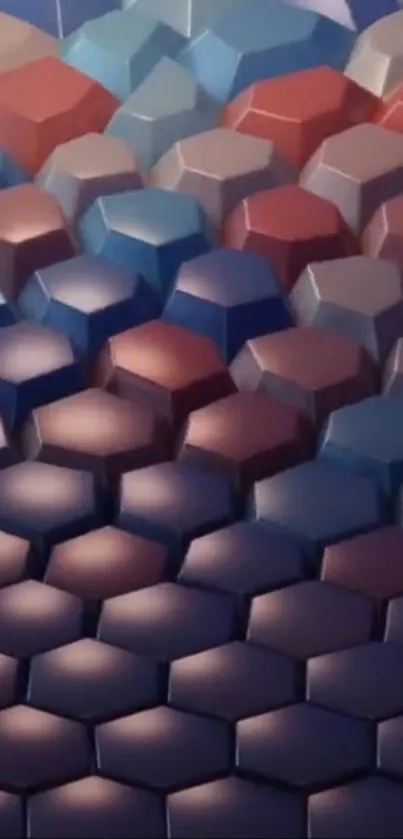 3D geometric pattern in blue and red hexagons