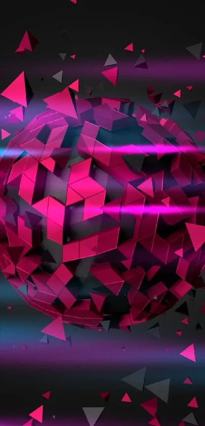 Mobile wallpaper featuring an abstract geometric magenta sphere on black background.