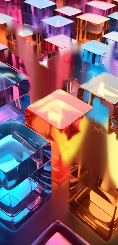 Abstract 3D colorful glowing cubes wallpaper for mobile.