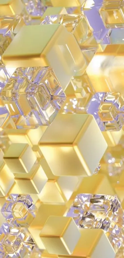 3D gold and crystal blocks wallpaper for mobile.