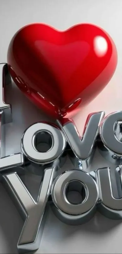 3D design with a red heart and metallic 'I Love You' text.