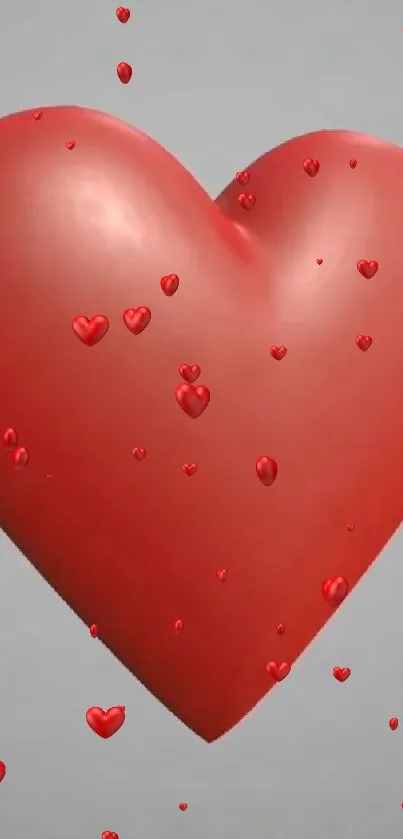 3D red heart with floating smaller hearts on a gray background.