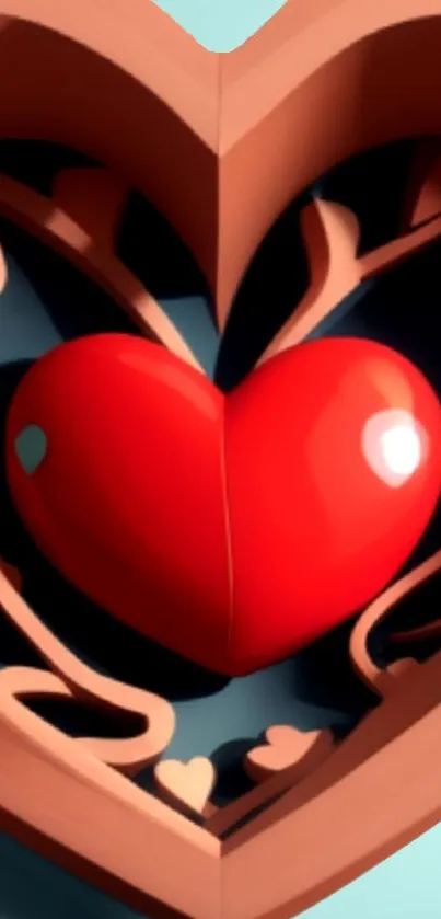 3D heart with wooden design in vibrant colors.
