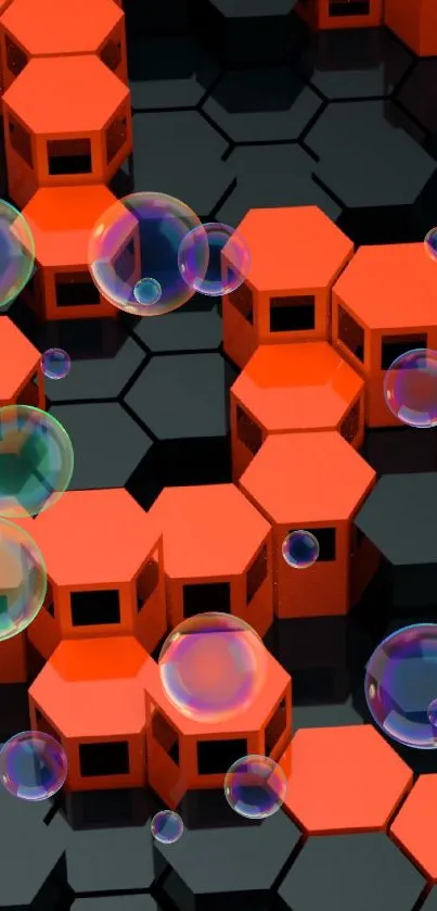 3D hexagon pattern with orange and black cubes