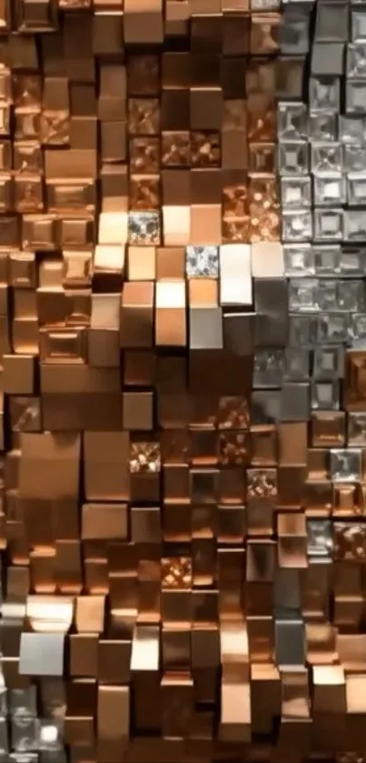 3D abstract metallic cubes in bronze and silver.