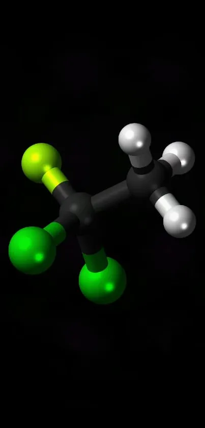 3D molecular structure with colorful atoms on black background.