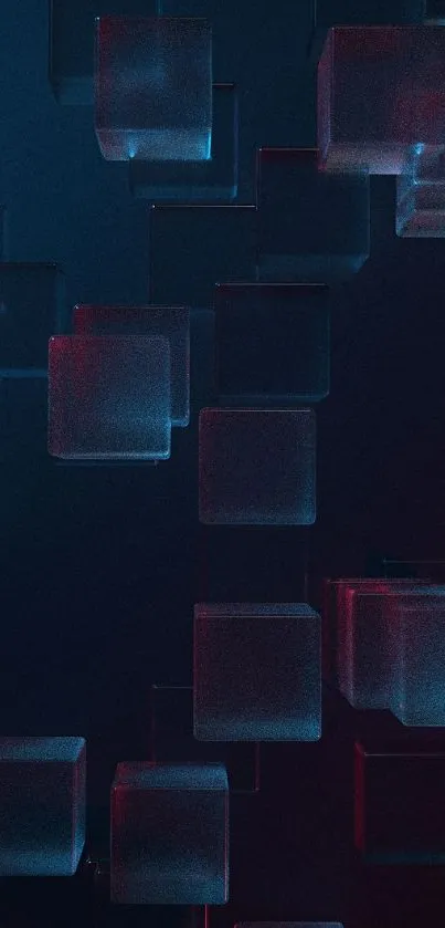 3D neon cubes wallpaper in blue and red hues