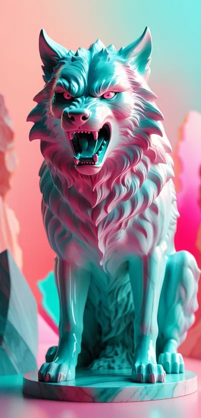 3D neon wolf with colorful backdrop.