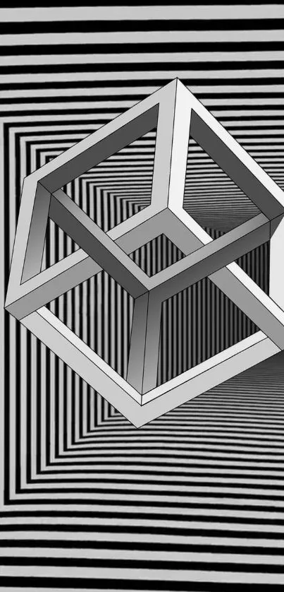 3D geometric optical illusion with striped background