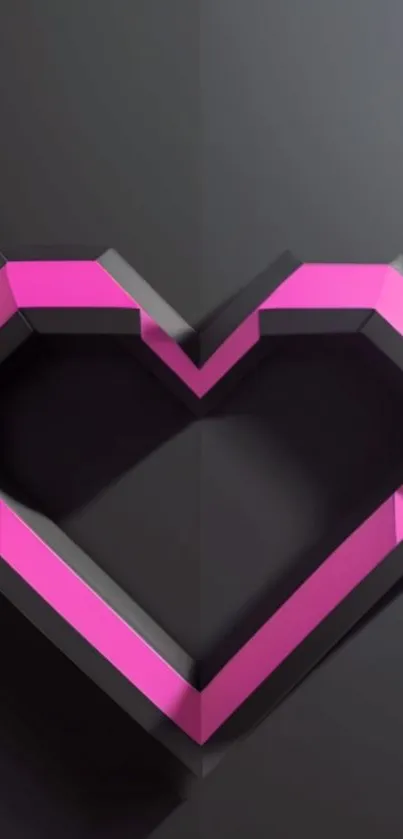 3D pink heart wallpaper with geometric design on black background.