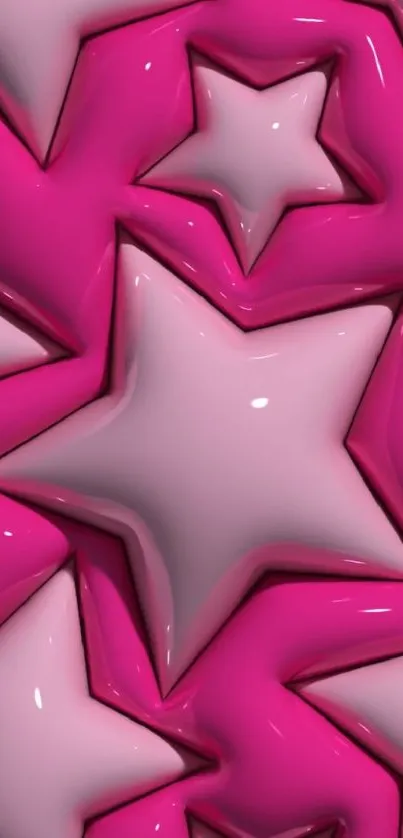 3D pink star wallpaper with glossy fuchsia texture.