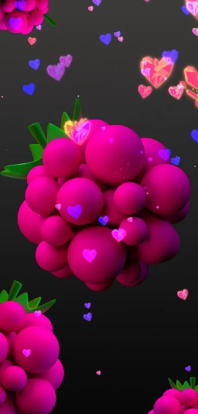 3D abstract raspberry art on dark background mobile wallpaper.