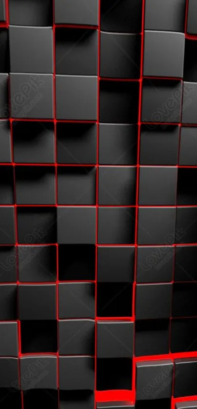 3D abstract red and black block design wallpaper.