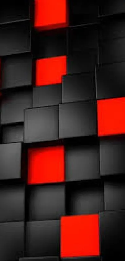 3D red and black cubes wallpaper with modern geometric design.