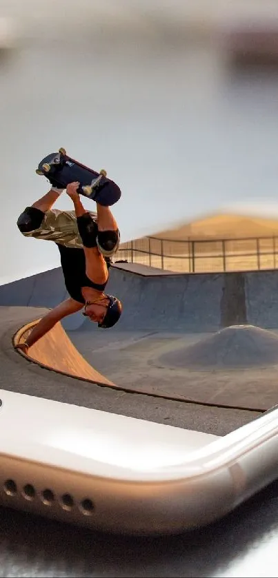 3D skater performing tricks on a smartphone screen wallpaper.
