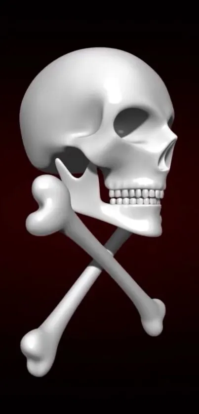 3D skull and crossbones mobile wallpaper with dark background.