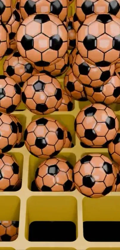 3D soccer balls on yellow background