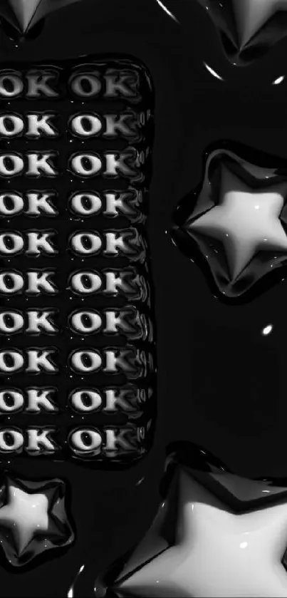 3D starry wallpaper with OK text on black background.