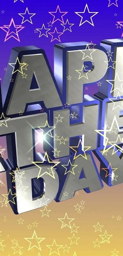 3D 'Happy Day' text with colorful stars.