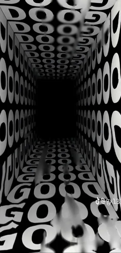 3D black and white tunnel optical illusion wallpaper for mobile.